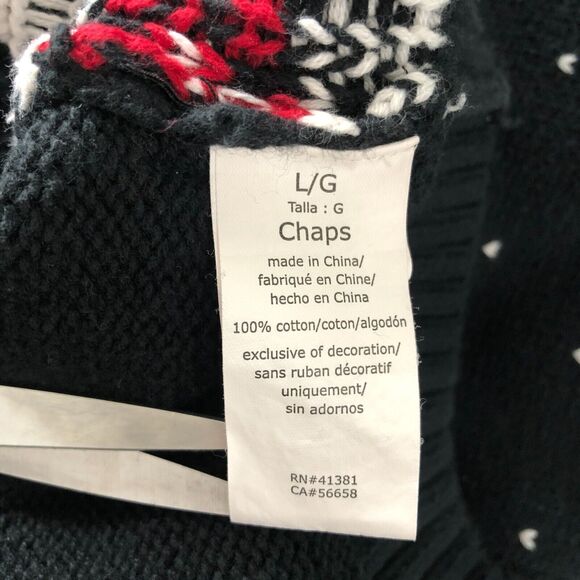 Chaps Fair Isle Sweater Reindeer Graphic Button Neck Black Cotton Large - Picture 3 of 8